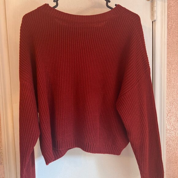 Shein Curve 1XL Red Knit Sweater Crewneck Long Sleeve Ribbed Hem - Picture 5 of 6